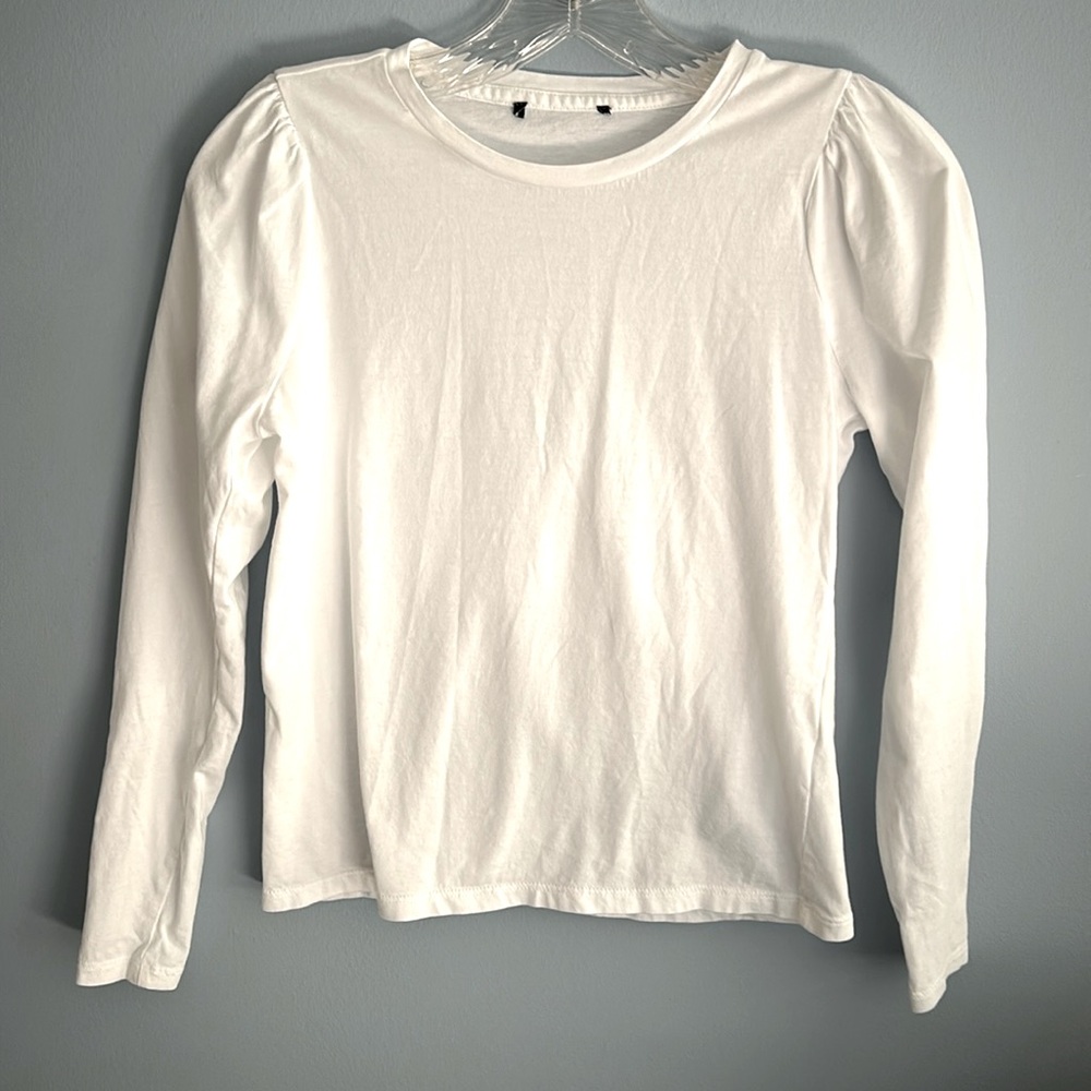 White Round Neck Long Sleeve Top - XS